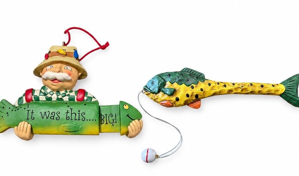 Midwest Cannon Falls Fishing Ornament Lot Fish Bobber Fisherman Rustic Cabin